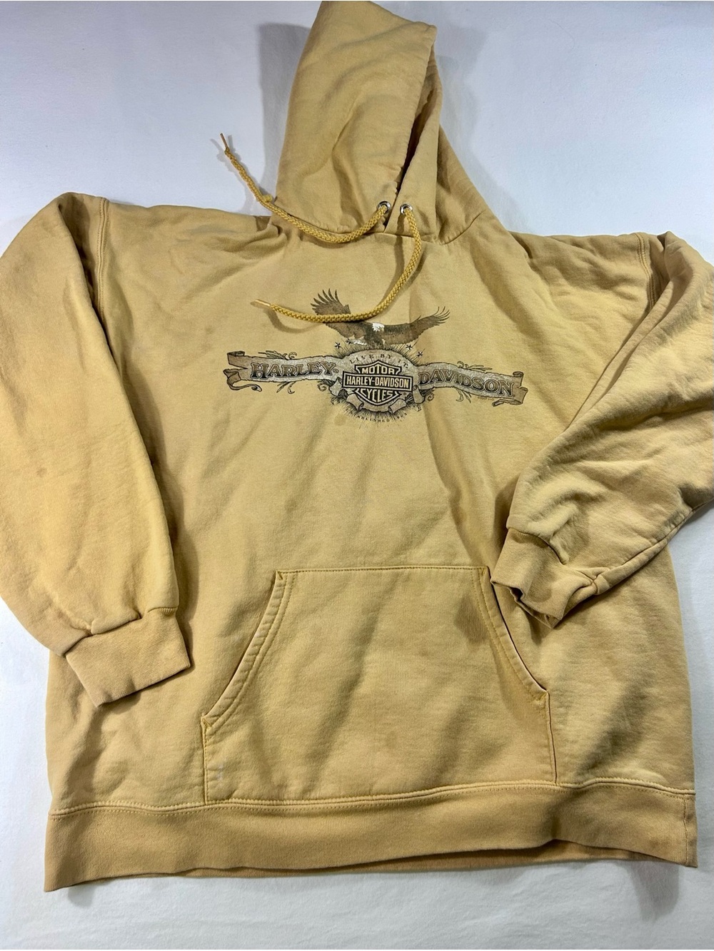Harley-Davidson Men's Mustard Hoodie with Eagle Graphic
